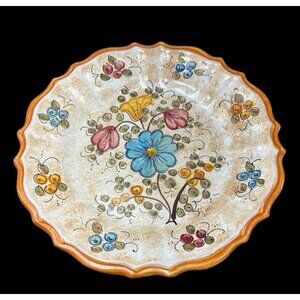 Wall Plate Majolica Pottery Deruta Italy Hand Painted Floral Ceramic 9. 75"  Vtg